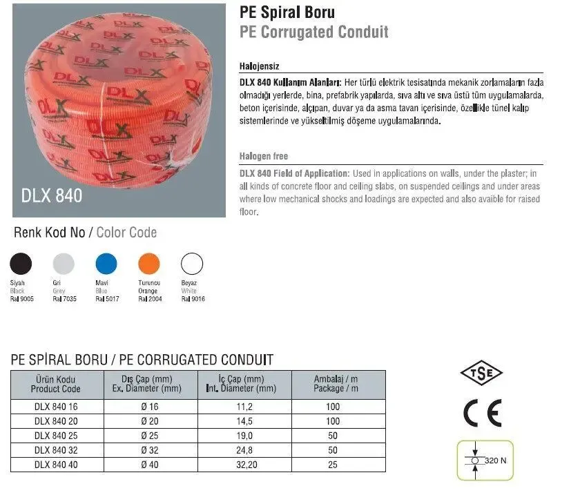 DLX-84040 GAINE FLEXIBLE PE Ø 40 POUR CABLE AVEC TIRE FIL Ø40/25M